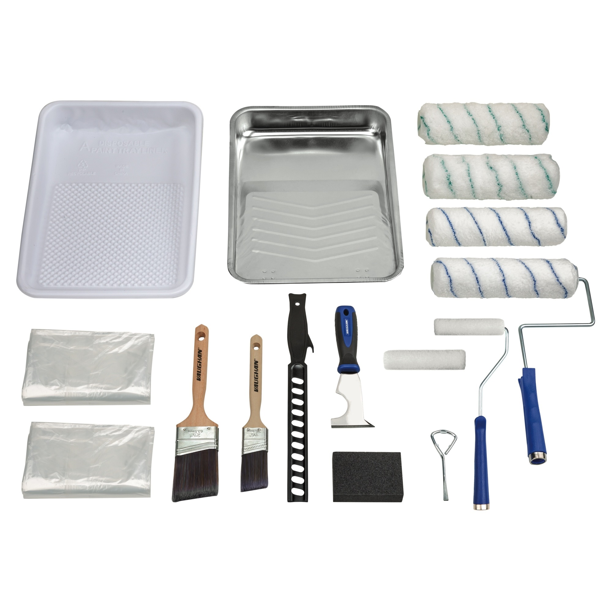 Vaughan Paint Kit - 21 Pieces, Wooden Handle Brushes, Plastic Handle Rollers, Model# 050174E